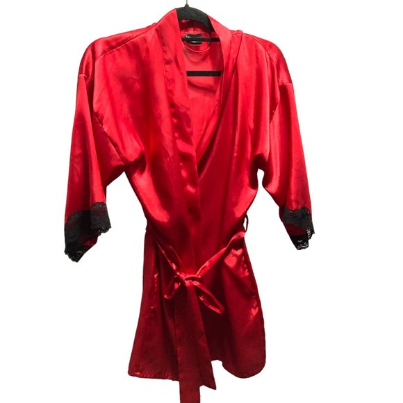 FREDERICKS OF HOLLYWOOD Harlow Satin Kimono Red Black Robe Womens Small - Picture 5 of 16
